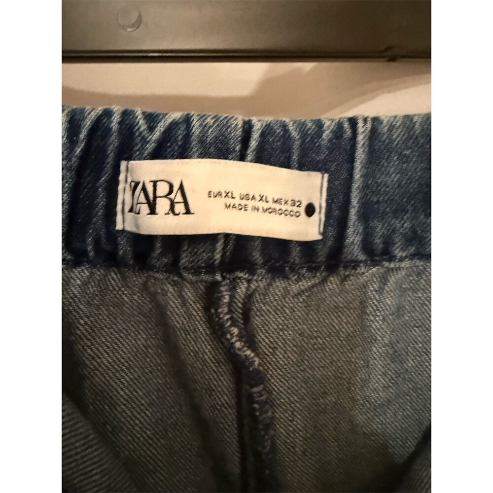 ZARA Jeans Womens Size XL Blue Medium Wash Barrel Leg Cropped Mid Rise - Picture 4 of 9